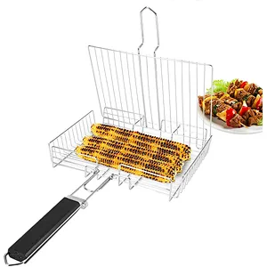 Stainless Steel BBQ Basket Portable Grilling Basket with Wooden Handle